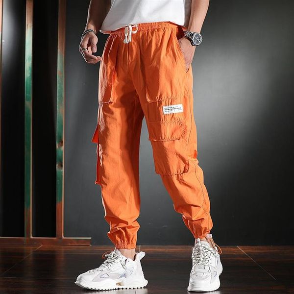 Herrenhosen Baggy Orange Cargo Herren Sommer Hip Hop Kleidung Baumwoll Multi-Tocket-Kordelstringhose330s