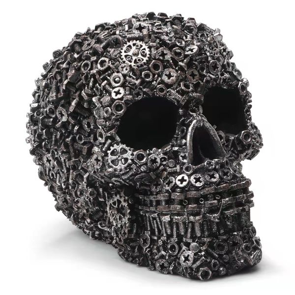 Dekorative Objekte Figurenharz Schrauben Zahnrad mechanischer Stil Schädel Handwerk Orament Home Decor Statue Halloween Dekoration Skulptur 230821