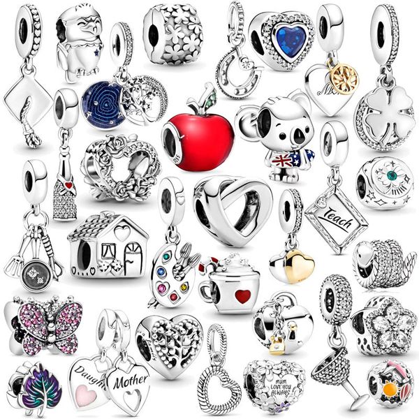 925 Silver Fit Pandora Charm Новые оригинальные красно -винные стеклянные чернильные чернила бисера моды модные чары набор подвесной кулон Diy Fine Beads Jewelry, особый подарок для женщин