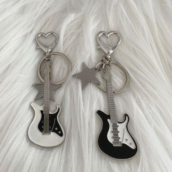 Keychains harajuku y2k guitarra de amor as cadeias de chave de estrela do coração para mulheres doces tendências frias de moda de moda vintage Acessórios estéticos presentes