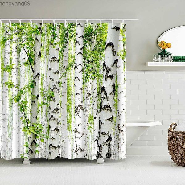 Duschvorhänge hochwertige Birkenwaldstoff Dusche Vorhang wasserdichtes natürliches Landschaft gedruckt Badvorhänge für Badezimmerdekor mit R230822