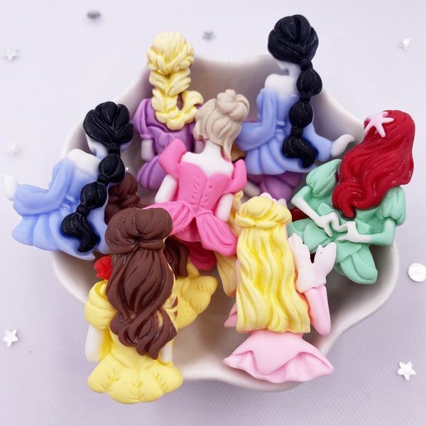 Objetos decorativos Resina pintada à mão Kawaii Princesa colorida menina de volta, estatueta de pedra de pedra plana 12pcs