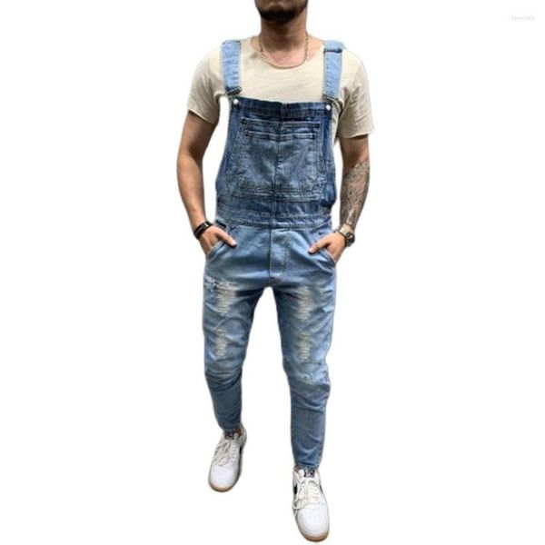 Herren Jeans Plus Size Neueste Loch zerrissene Denim Overalls Mode 2023 Europäischer und amerikanischer Stil Riemchenhose Herren Kleidungsstücke