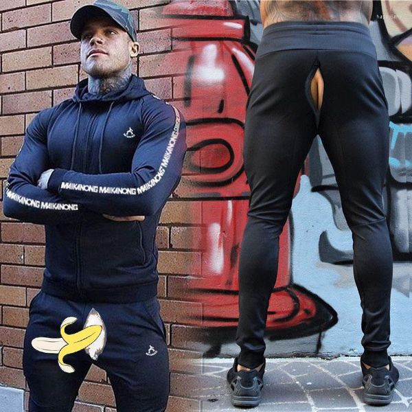 Calça masculina sexo ao ar livre sexo invisível exercício de assento aberto exercícios executando treinamento conveniente elástico de moda respirável masculina roupas