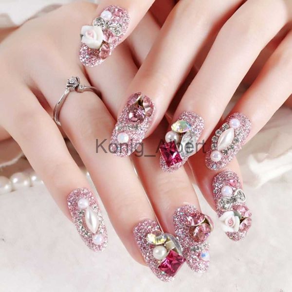 False Nails 24pc Rhinestone False Nails Bride Wedding Party Finino Nail Art Luxury Nail Art Fucing Ongles Lady Full Tunt Patch con adesivo per colla X0822