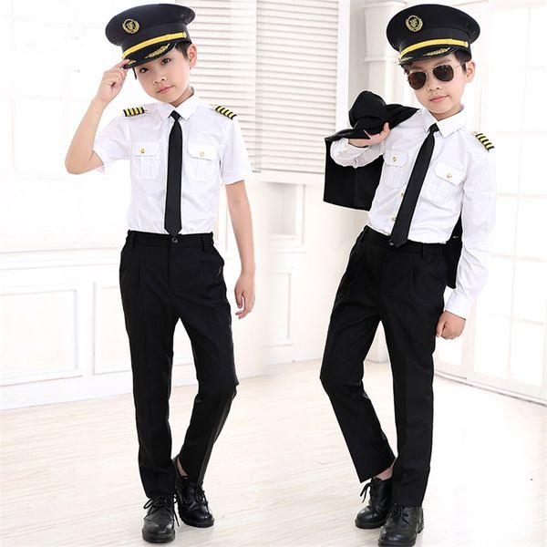 Mädchenkleider Kinderkapitän Kostüm Stewardess Cosplay Uniform Pilotkostüme Carnival Halloween Party Flugzeug 90-160 cm für Kid 230821