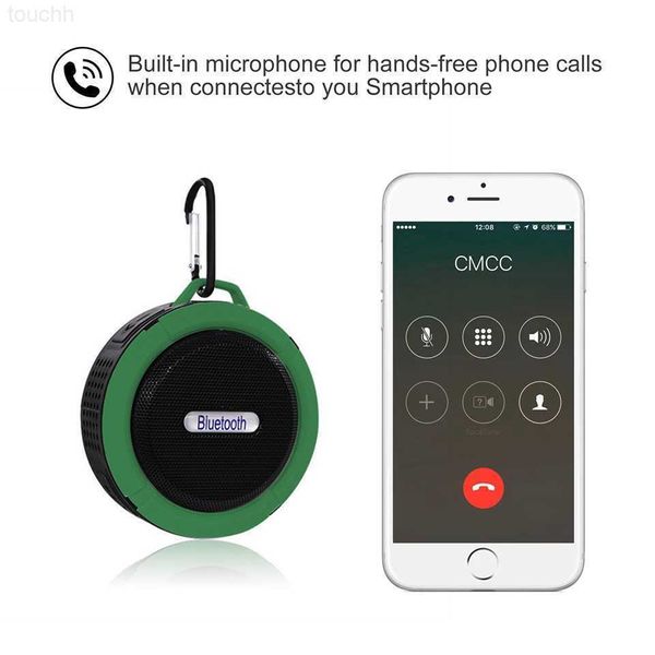 Alto-falantes portáteis à prova d'água Bluetooth chuveiro alto-falante preto caixa de som sem fio bonito para banheiro passeio ao ar livre com suporte de microfone cartão TF R230227 L230822