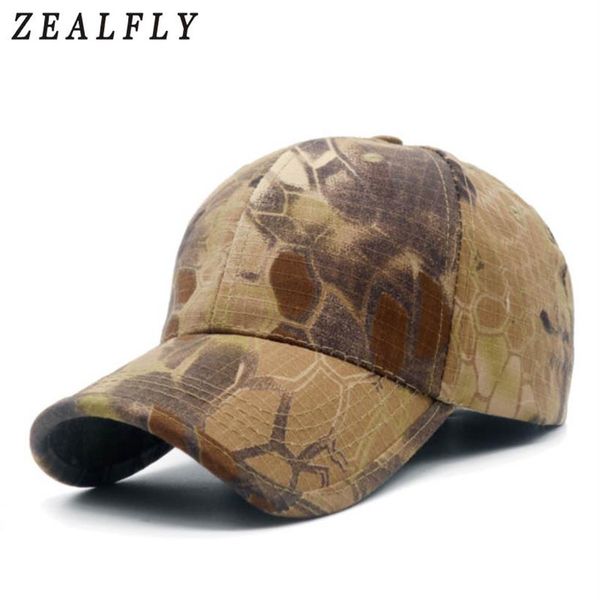 Homens Camuflagem Hunting Exército Baseball Caps Python Pattern Pattern Tactical Cap Hats Snapback Ajusta para Women230Y