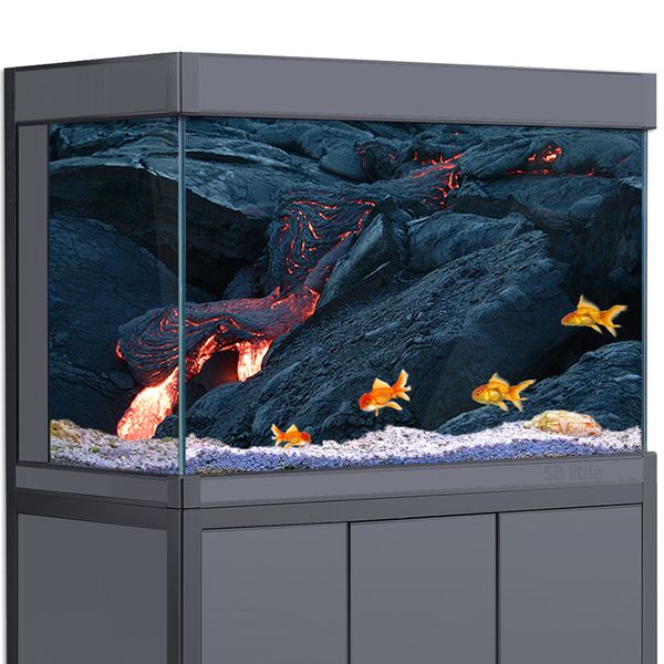 Dekorationen Aquarium Hintergrund 3d Vulkan Magma Lava Gestein Schwarz HD Druck Tapete Fischtank Reptilien Lebensraum PVC 230821