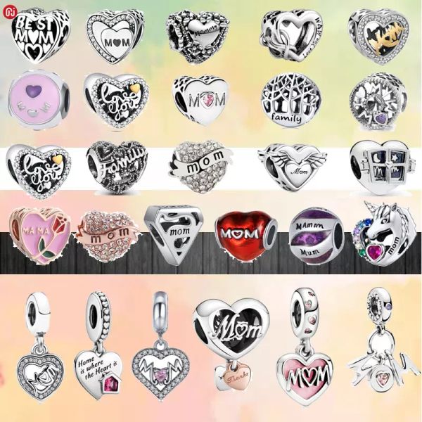 925 Silberperlen Charms Fit Pandora Charm 925 Armband Seuchte rosa Mutter Red Love Round klassische Charms Set Anhänger DIY Fine Perlen Schmuck Schmuck