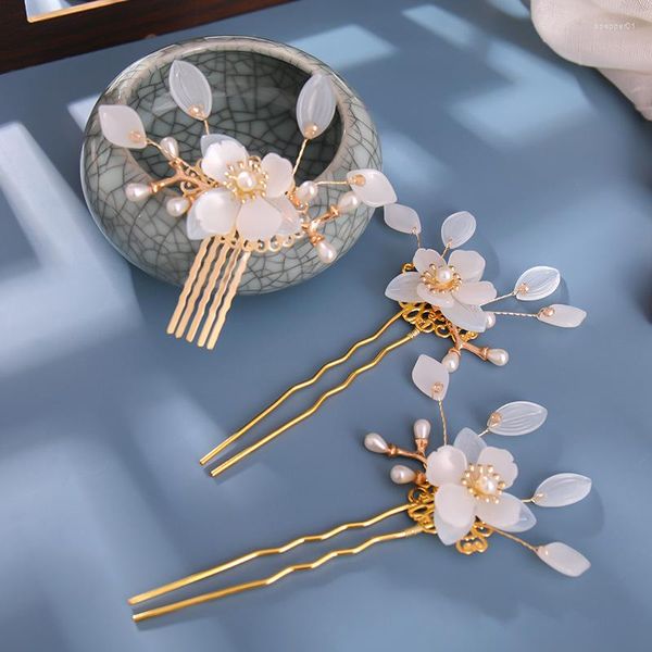 Clipes de cabelo lateral lateral conjunto de pente delicada folhas de flor de cabelo chinês inserir festas date jóias lb