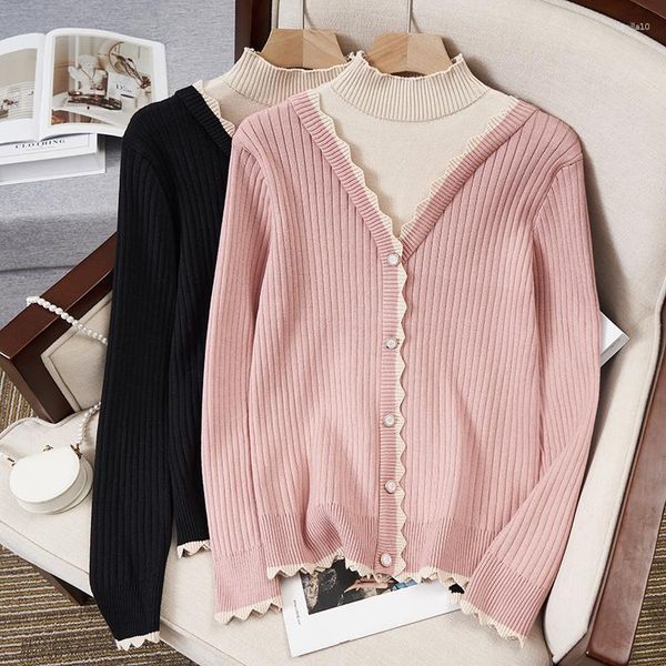 Frauenpullover schwarz rosa falsche zweiteilige koreanische Art Harajuku Frühling Herbst Winter gestrickt Vintage Pullover Mode 2023