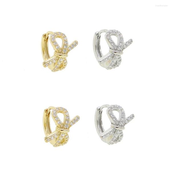 Hoop Ohrringe CZ Kristall Bowknot 925 Sterling Silber Hoops Mikro -Pavi Huggie Ohrring für Frauen