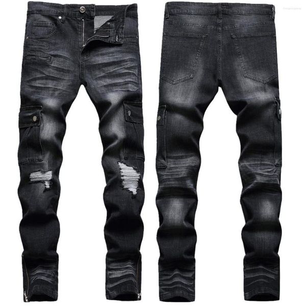 Jeans maschere morbido elastico soft skinny per uomini arrivo eleganti gambe con cerniera di comfort di comfort casual strappato