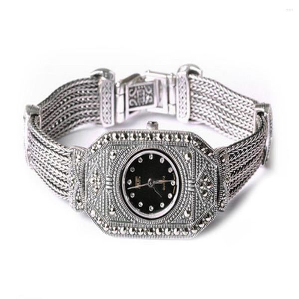 Armbanduhr Jade Angel Sterling Silber Luxus Vintage Watch 925 Armband mit Markasitenschmuck für Frauen