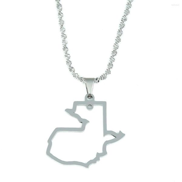 Correntes aço inoxidável Guatemala Map Pingente Colar Pingente Mulheres unissex Silver Plated Souvenir Chain Jewelry