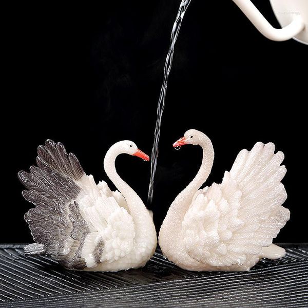 Çay Pets Swan Pet Reddolation Figurines için Figürinler Küçük Canlı Set Değiştirme Teaware Mutfak Yemek Bar Ev Bahçesi