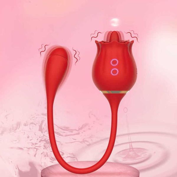 Vibratore rosa femminile con uovo vibrante Donna Massaggiatore punto G Stimolazione del clitoride del capezzolo Vibratori per leccare la lingua per le donne