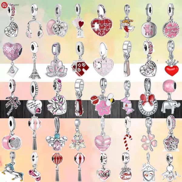 925 perle d'argento fascino adatto pandora fascino 925 bracciale moda rosa rosa fiori rosa fiore calda a mongolfiera farfalla amillese set a sospensione perle sottili fai -da -te gioielli