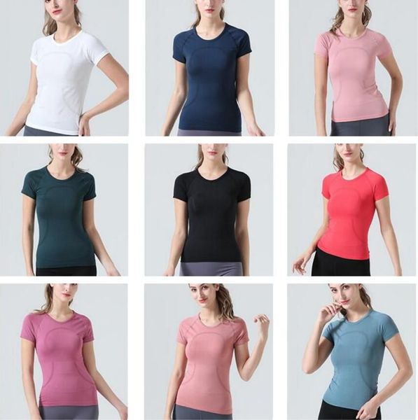 Frauen Lu Yoga T-Shirts Frauen mit hochselastischen atmungsaktiven Kurzarm-Sport-Cycling-Fitnessstudio Jogging Fitness Kleidung Sportswear