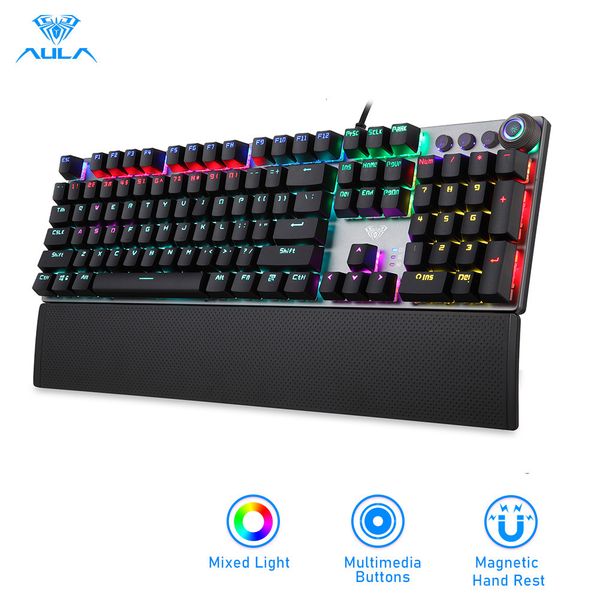 Keyboards Aula F2088 Mechanische Gaming -Tastatur AntiGhosting 104 Brown Switch Blue Kabel verdrahtet gemischtes Backlit Keyborad für Game Laptop PC 230821