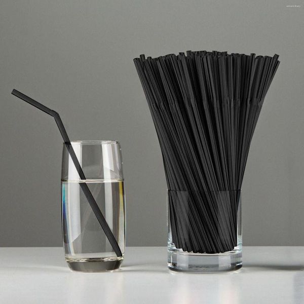 Copas descartáveis ​​canudos 100pcs bebendo 6 210mm preto de festas de casamento flexíveis longas, acessórios de cozinha plástica