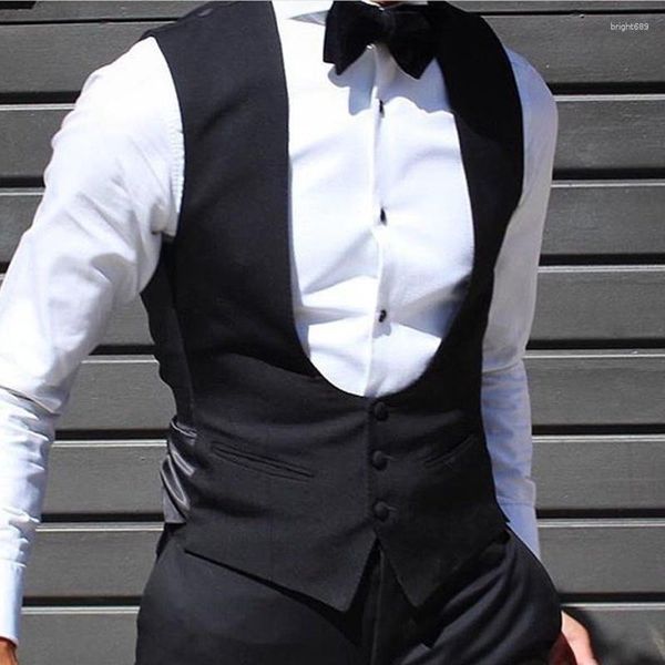 Herrenwesten Fischgrätenhochzeit Prom Black Slim Fit Einheit