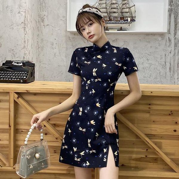 Abbigliamento etnico 2023 donne estive quotidianamente qipao in stile cinese da ragazza aziendale Cheongsam Vestidos Vintage Mandarin Collar Party Dress 4xl 4xl