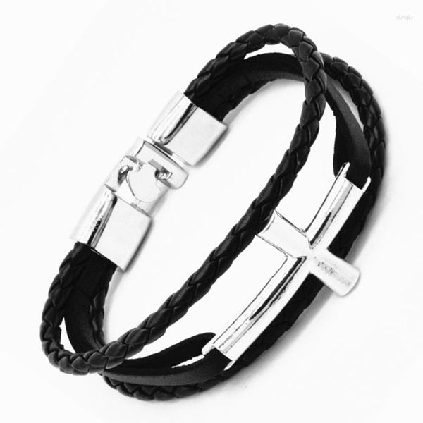 Braccialetti di fascino 2023 Bracciale cross di moda uomini in pelle intrecciata braccialetti gioielli di lusso all'ingrosso