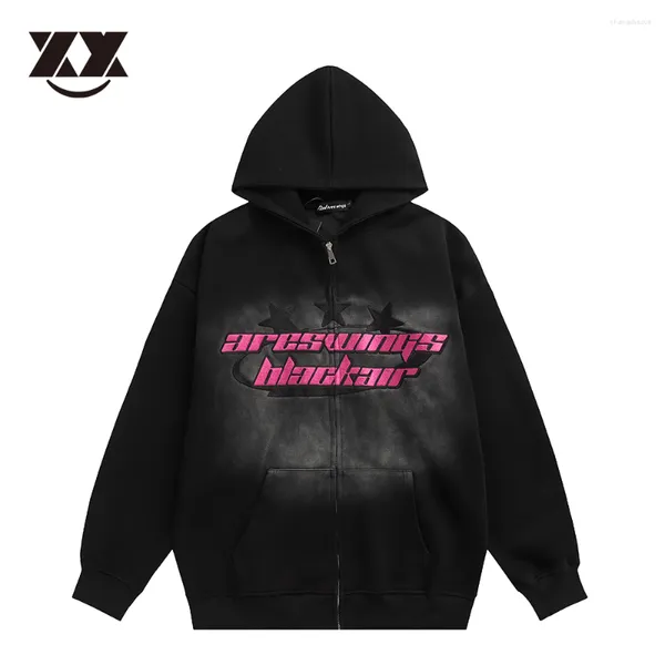 Jackets masculinos Vintage Streetwear Fashion Cotton Coats Star letra Bordado Bordado Capuz de Capuz de Inverno Hip Hop Zip Up Hoodie