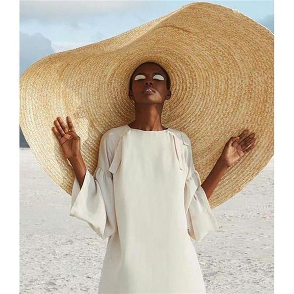 Chapéus de aba larga Mulher Moda Large Sun Hat Hat Beach Proteção Anti-UV Tampa dobrável Tampa de tampa de palha de grandes dimensões colapsível colada 71#45296J
