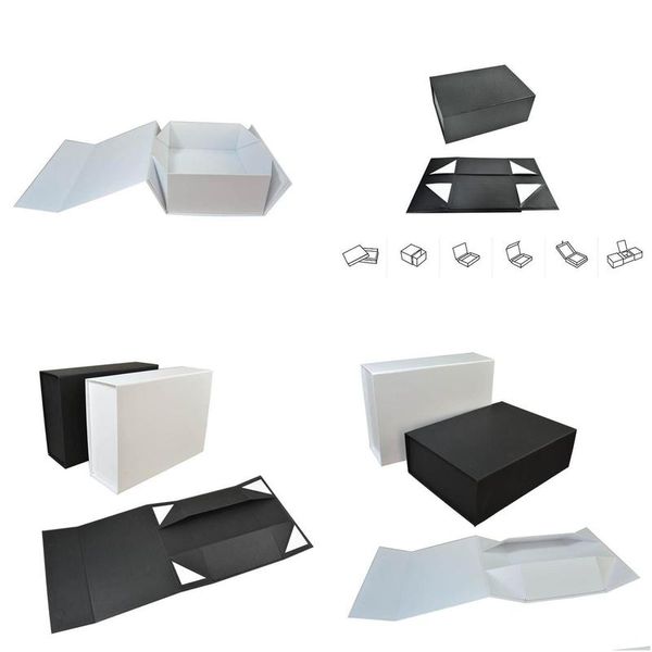 Geschenkverpackung faltbare schwarze weiße Hardbox mit Magnetverschluss Deck