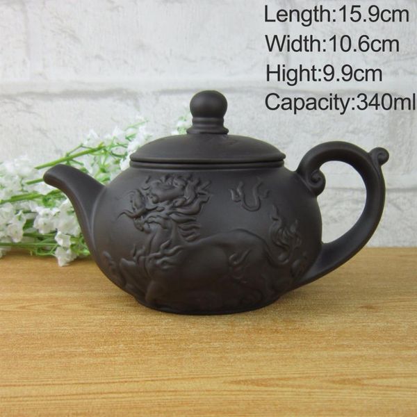 340ml çaydanlık çay seti Kettle Kung Fu Teapot Çin Ejderha ve At Mor Kil Pot Siyah ve Kırmızı Çay Servisi283p