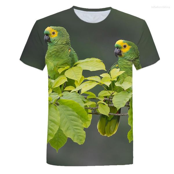 Herren-T-Shirts Mode T-Shirts mit Papageienmuster Sommer 3d Casual Trend Farbdruck T-Shirt Persönlichkeit Lustige Vögel Grafik