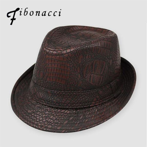 Fibonacci Hüte für Männer England Fedora Jazz Hat Mans Vintage PU Leder Winter Panama Cap Bowler Hat Cap Classic Version Gentlema2981