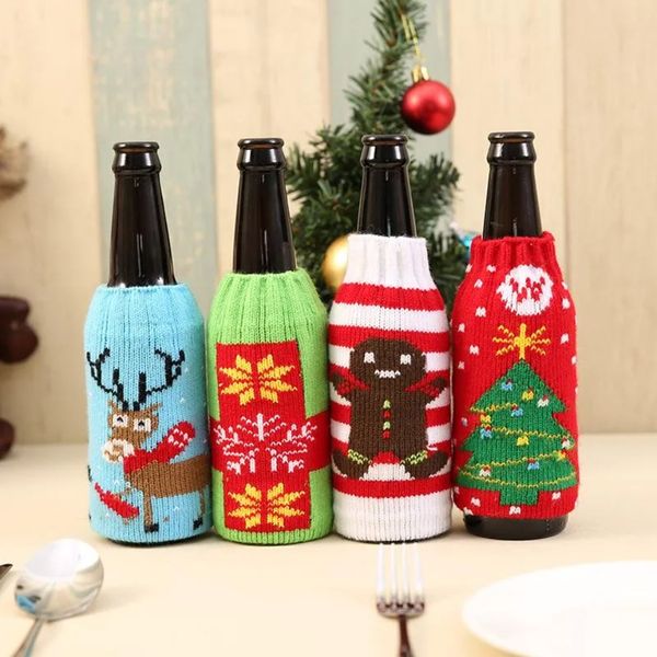 DHL Christmas Strick Weinflasche Cover Party Favor Xmas Bier Wines Taschen Santa Snowman Elch Biere Flaschen Abdeckungen Großhandel G0822