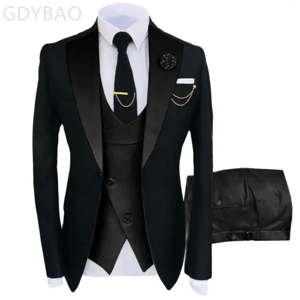 Ternos masculinos Homens de duas cores 3 peças Man personalizadas noivo Tuxedo Slim Fit Jacquard Blazer Jacket Capnts Tens