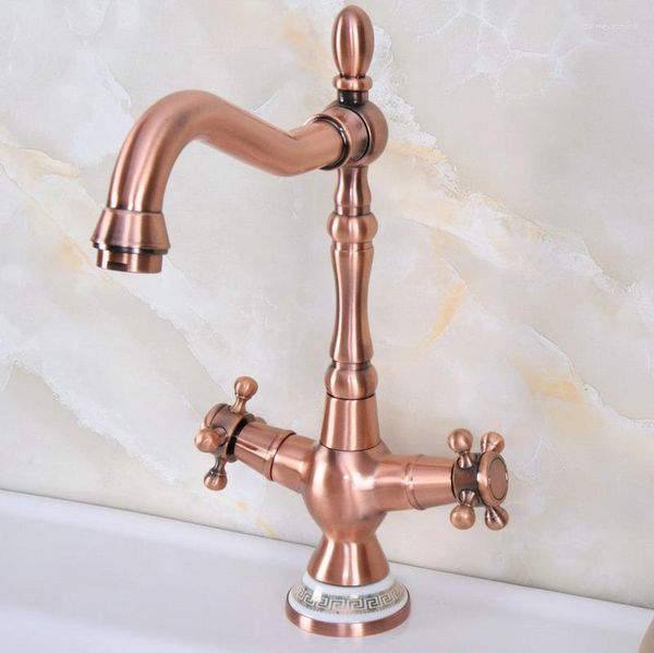 Küchenarmäuren Dual Griff ein Loch Deck montiertes Becken Wasserhahn antiker rotes Kupfer -Schwenkwaschbecken Kälte und Mixer Tap 2NF621