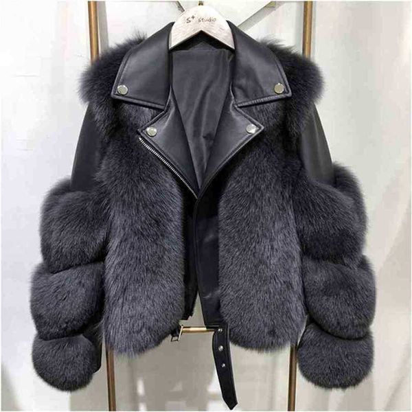 Women Fux Fur Coat con Fox Winter Fashion Motocicle Motociclo Giacche in pelle di lusso Donna Overboats Trendy 210902MS6H