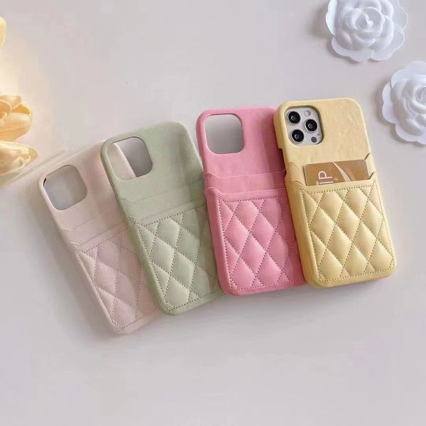 Luxury Classic Diamond Lattice Card Premium IPhone 14 13 12 11 Pro Max 14Plus 7 8 Plus XR XS XSMAX Case in pelle