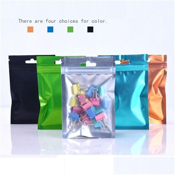 Bolsa de armazenamento Matte Clear plástico / colorf alumínio com zíper da folha de alumínio Bolsa de vedação VAE VAE Mylar Hang Hole LX0696 Drop Delivery Home ga dhe8y