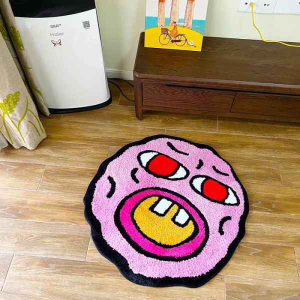 Carpet Lakea Cherry Bomb Rug Pink Decoração de quarto tufado de salão Kawaii Rugs pequenos para o quarto de desenho animado Circle Punch agulha
