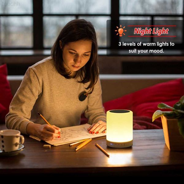 Tragbare Lautsprecher Nachtlicht mit Bluetooth Wireless TF Card Touch Control Color LED -Nachttischlampe Y2212 L230822