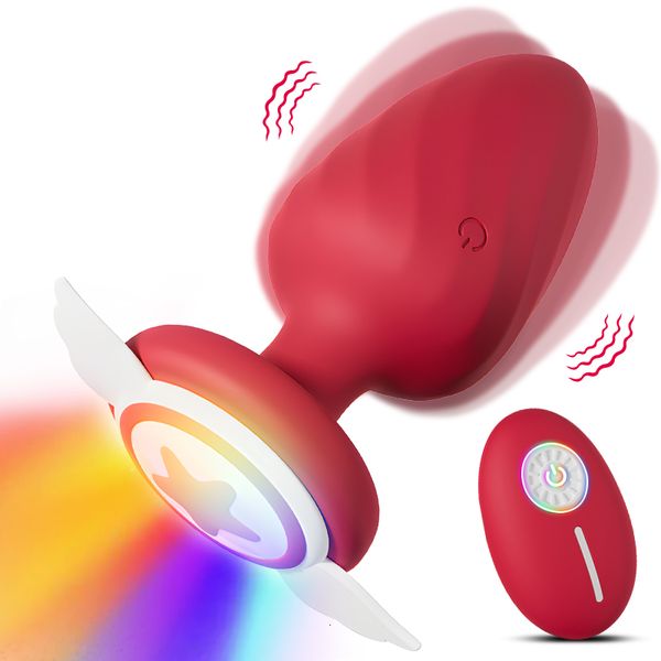 Analspielzeug Vibrationsstecker mit Wings LED Light Buttplug Fernbedienungsvibrator für Frauen Männer männliche Prostata -Massagegeräte Anus Sex 230821