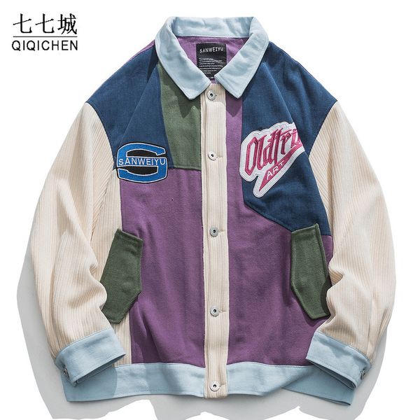 Giacche da uomo giacca da bomber varsity uomini vintage patchwork giapponese cappotto da baseball cappotto unisex ricamo un blocco di colore autunno sciolto 230821