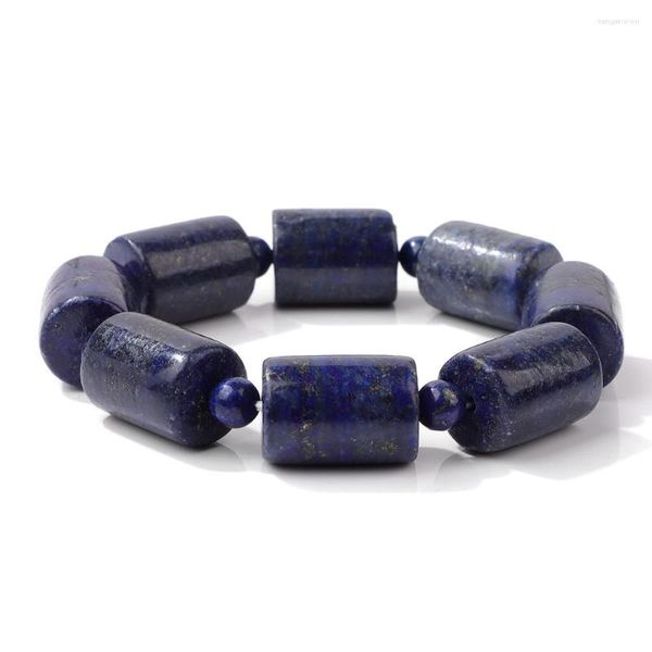 Strand -Männer Lapis Lazuli Armband Zylindrische Form Perlen Armbänder für Frauen handgefertigt Naturstein Armreifen Yoga Brave Energy Schmuck Schmuck