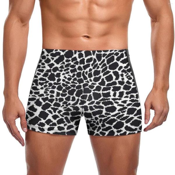 Herren Badebekleidung Schwarz Leopard Schwimmstämme Animaldruck Training plus Größe Schwimmshorts Custom Langable Male Slips