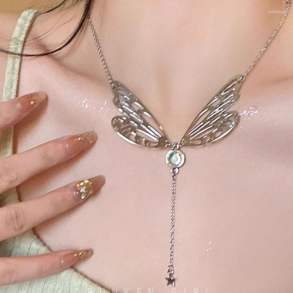Подвесные ожерелья y2k Романтическое ожерелье Big Butterfly для женщин Полая длинная кисточка Кристалл преувеличенные аксессуары