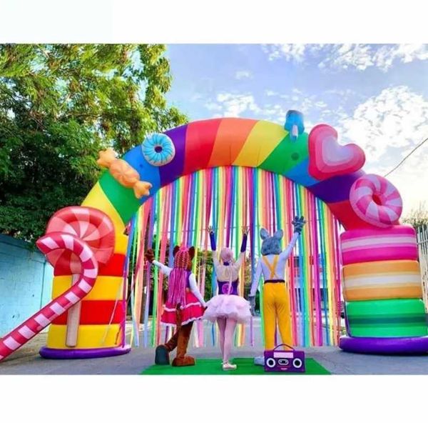 all'ingrosso 6 m 20 piedi di larghezza attraente arcobaleno tema bckdrop arco di caramelle gonfiabili con nappe colorate fantasia sweet zuccherofAaafa rchwayb alloonf orp artyd ecor