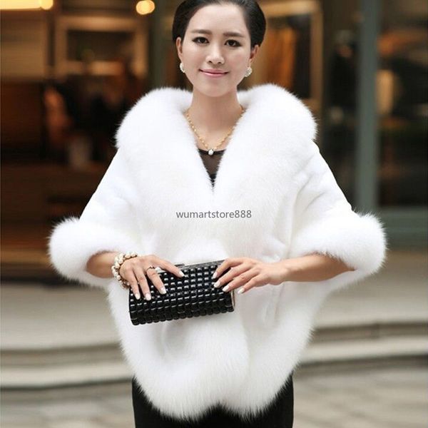 Oversized Bridal Braps Winter Warm Faux Fur Jacket Casation Casthed Cashing Damasid Shawls Outerwear Women Acessório Mulheres de casaco de inverno